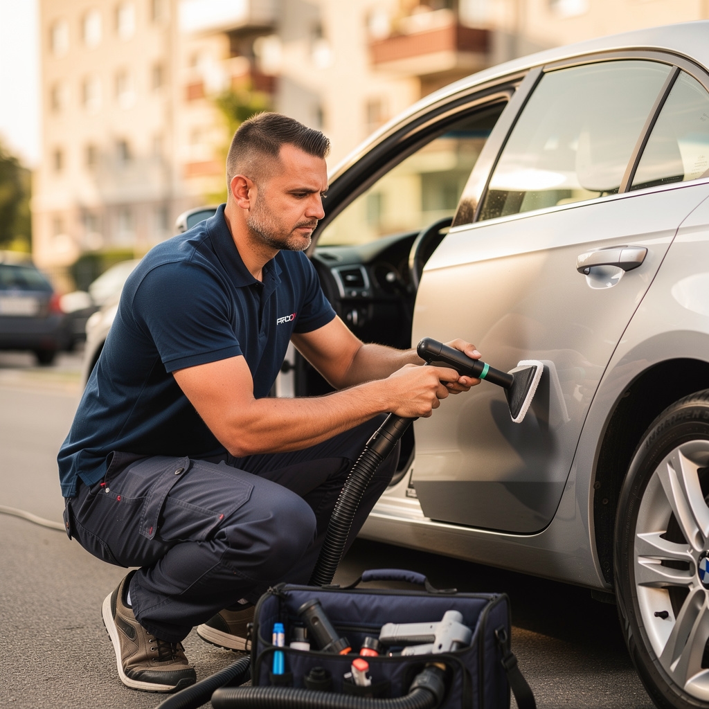 Technik při čištění interiéru vozu